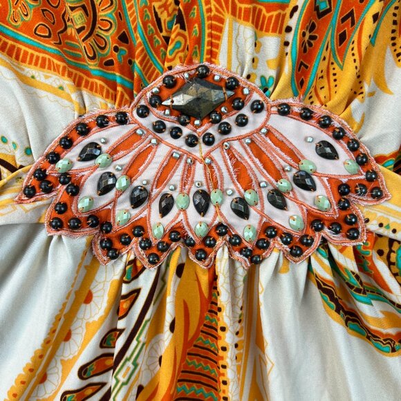 ECI Womens Mini Dress Boho Paisley Flowy Summer Back Tie Sz Large Vintage - Picture 13 of 13